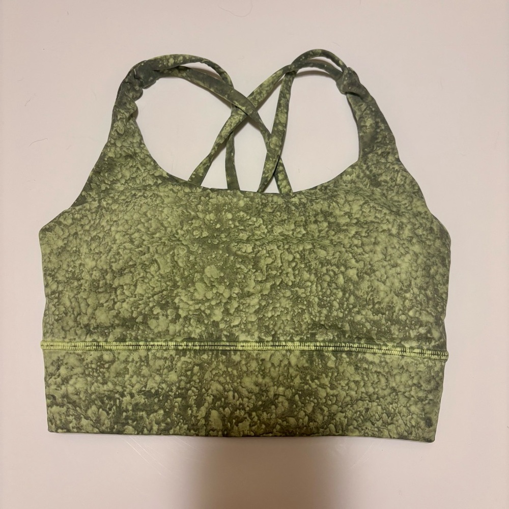 Lululemon Energy Longline Bra, City Grit Green, Med Support Training, Size 4